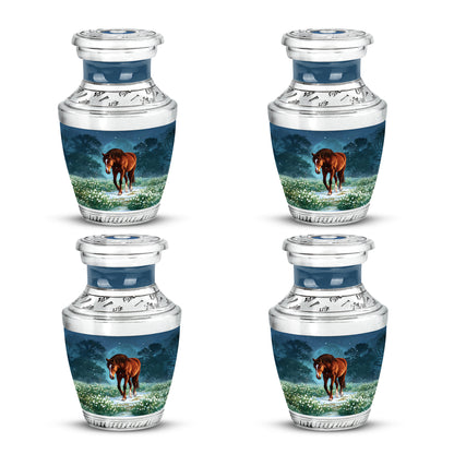 Icy Blue Horse Cremation Urn back view with polished surface - contemporary horse design with modern artistic flair - 10 inch aluminum urn for cremated remains
