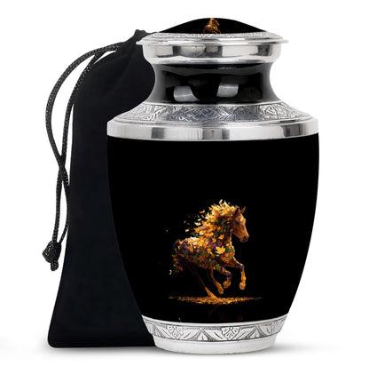 Onyx Black Horse Cremation Urn side profile showing urn shape - artistic horse interpretation with creative detail - full-size 10 inch 200 cubic inch adult cremation urn