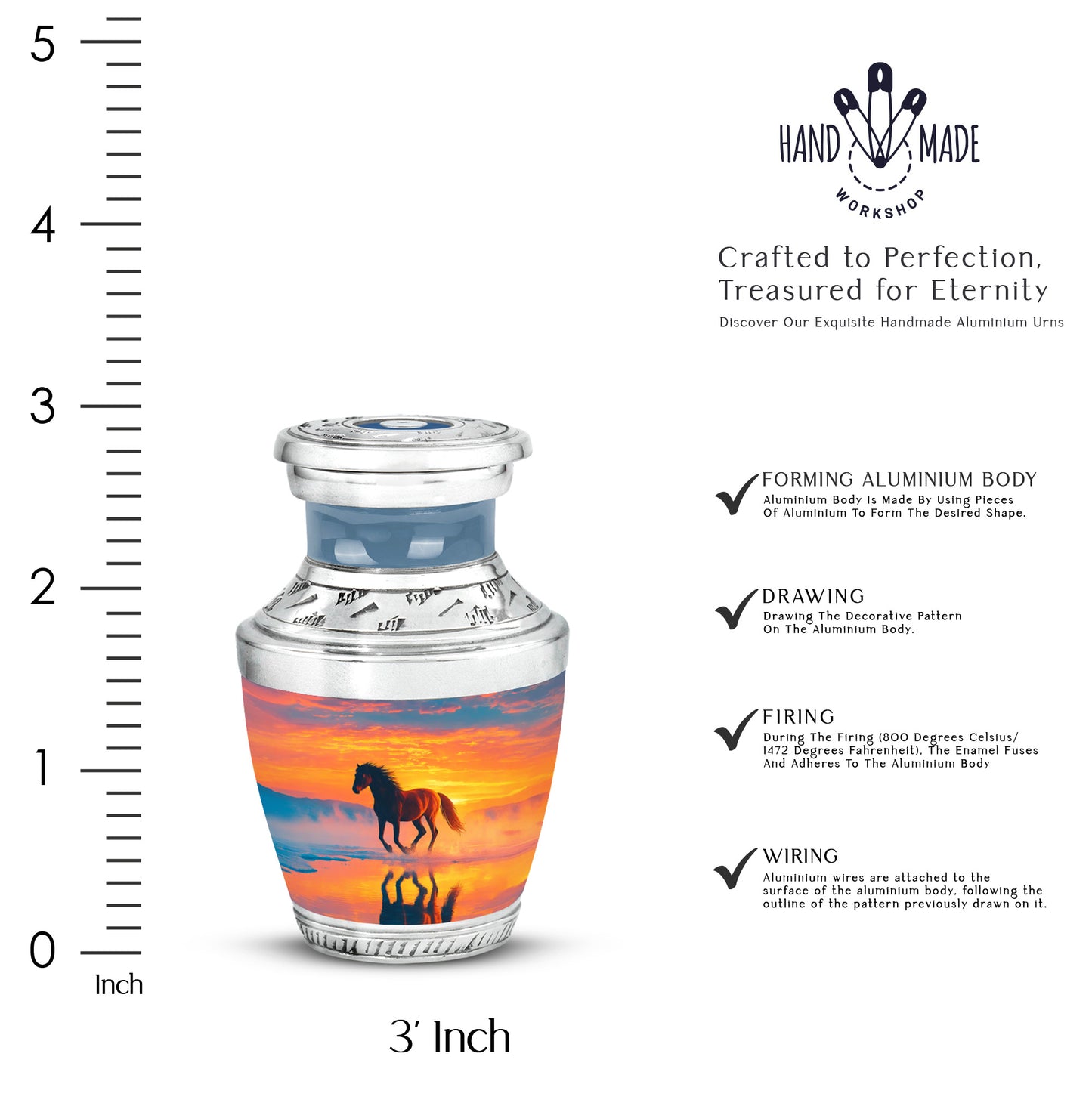 Pastel Blue Horse Cremation Urn top-down view of secure threaded lid - contemporary horse design with modern artistic flair - mini keepsake memorial for portion of cremation ashes