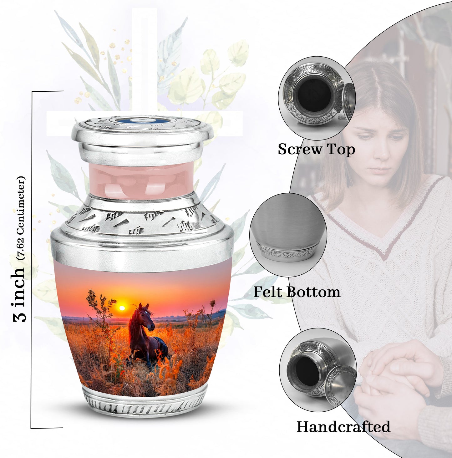 Rich Red Horse Cremation Urn top-down view of secure threaded lid - artistic horse interpretation with creative detail - mini keepsake memorial for portion of cremation ashes