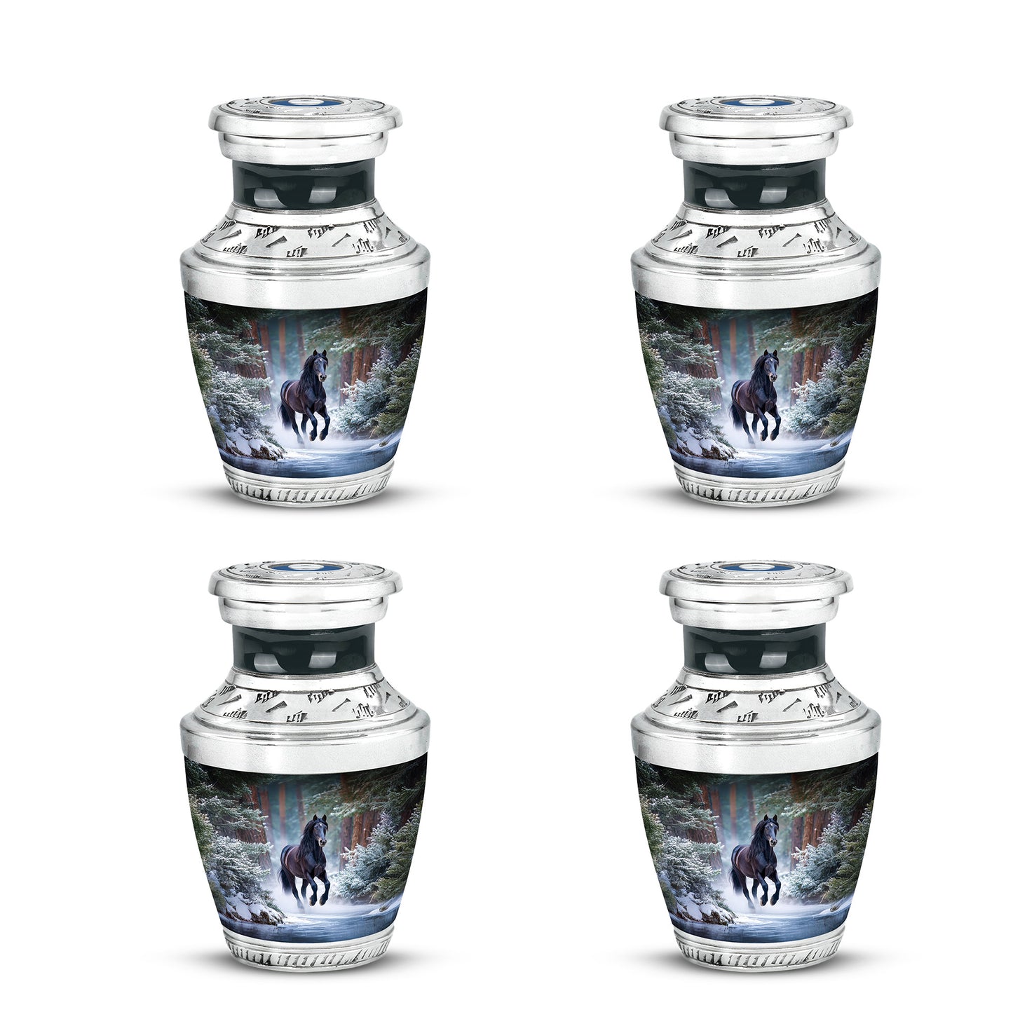 Steel Blue Horse Cremation Urn back view with polished surface - artistic horse interpretation with creative detail - 10 inch aluminum urn for cremated remains