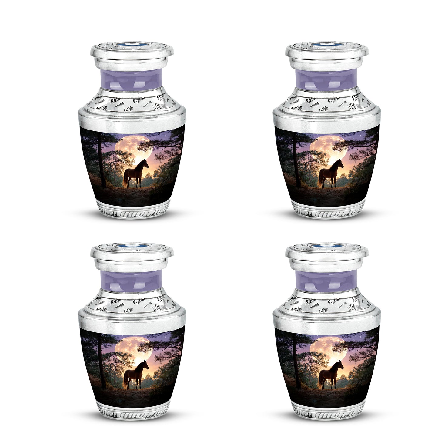Sky Blue Horse Cremation Urn back view with polished surface - modern art-inspired horse motif on sleek aluminum - 10 inch aluminum urn for cremated remains