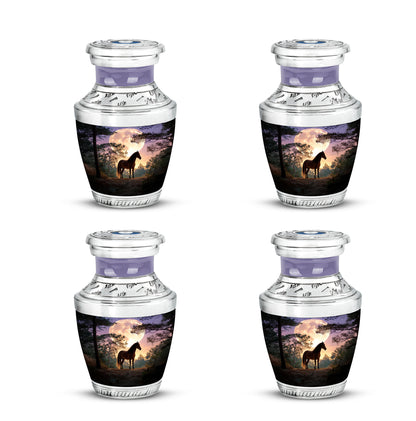 Sky Blue Horse Cremation Urn back view with polished surface - modern art-inspired horse motif on sleek aluminum - 10 inch aluminum urn for cremated remains