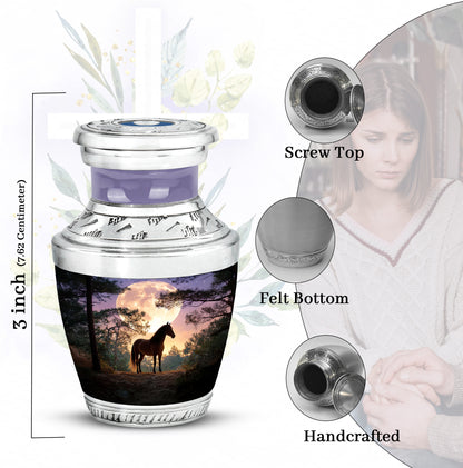 Powder Blue Horse Cremation Urn top-down view of secure threaded lid - modern art-inspired horse motif on sleek aluminum - mini keepsake memorial for portion of cremation ashes