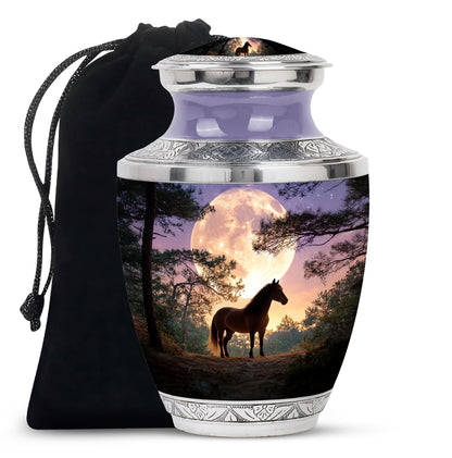 Steel Blue Horse Cremation Urn side profile showing urn shape - artistic horse interpretation with creative detail - full-size 10 inch 200 cubic inch adult cremation urn