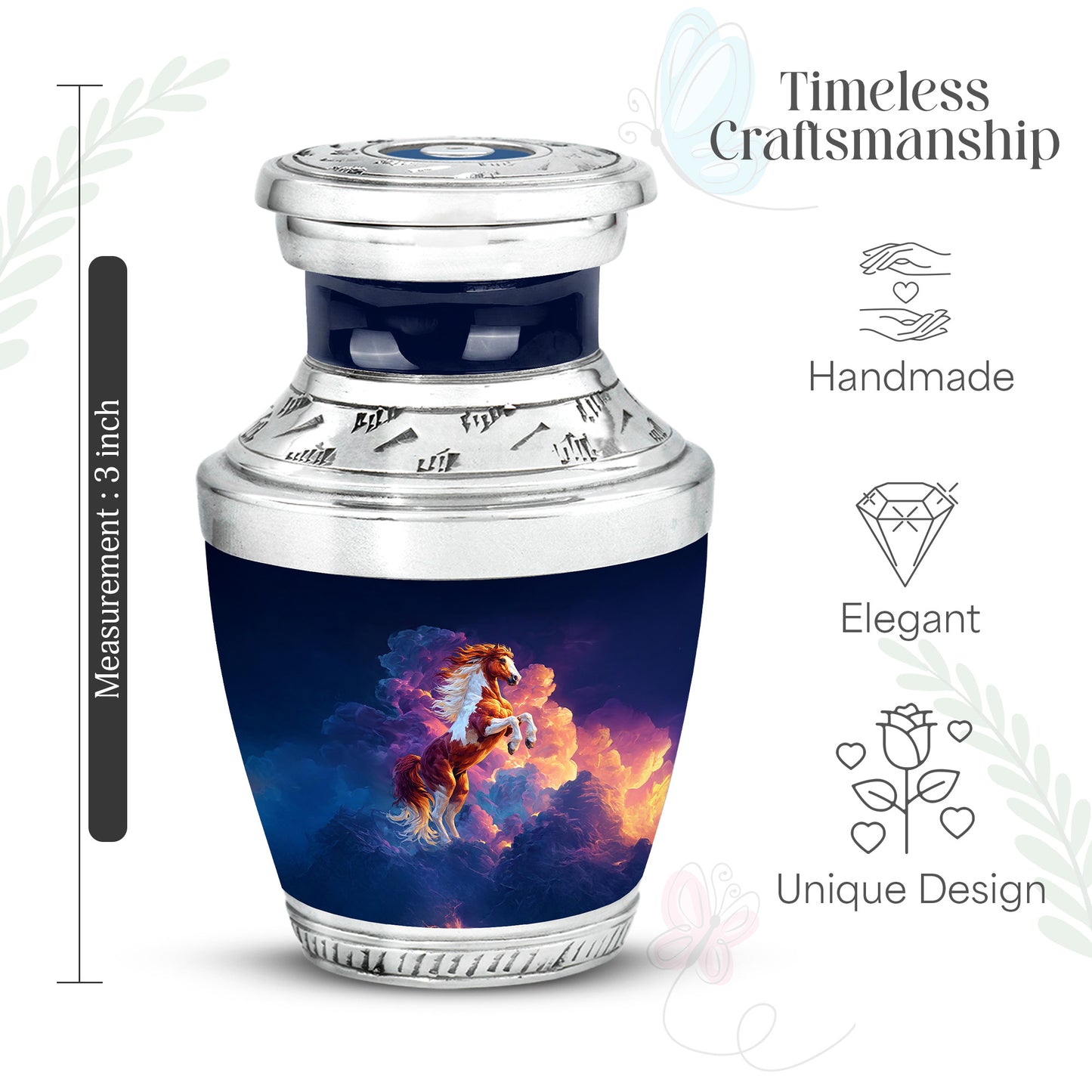 Twilight Blue Horse Cremation Urn top-down view of secure threaded lid - artistic horse interpretation with creative detail - mini keepsake memorial for portion of cremation ashes