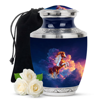 Soft Blue Horse Cremation Urn side profile showing urn shape - artistic horse interpretation with creative detail - full-size 10 inch 200 cubic inch adult cremation urn
