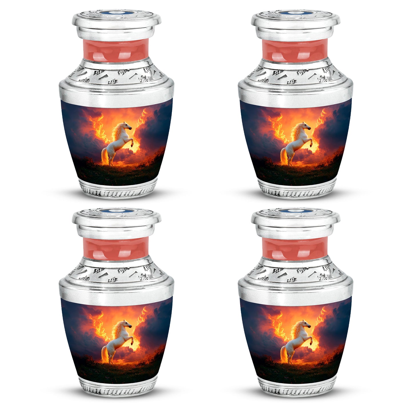 Deep Red Horse Cremation Urn back view with polished surface - contemporary horse design with modern artistic flair - 10 inch aluminum urn for cremated remains