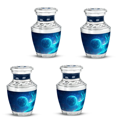 Azure Galaxy Cremation Urn back view with polished surface - contemporary galaxy design with modern artistic flair - 10 inch aluminum urn for cremated remains