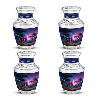 Royal Blue Galaxy Cremation Urn back view with polished surface - artistic galaxy interpretation with creative detail - 10 inch aluminum urn for cremated remains