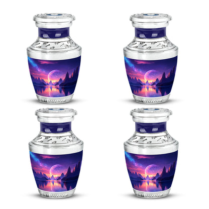 Serene Blue Galaxy Cremation Urn back view with polished surface - artistic galaxy interpretation with creative detail - 10 inch aluminum urn for cremated remains