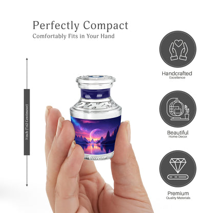 Sky Blue Galaxy Cremation Urn top-down view of secure threaded lid - contemporary galaxy design with modern artistic flair - mini keepsake memorial for portion of cremation ashes