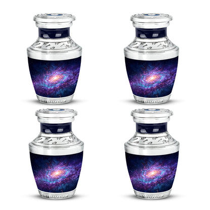 Indigo Galaxy Cremation Urn back view with polished surface - contemporary galaxy design with modern artistic flair - 10 inch aluminum urn for cremated remains
