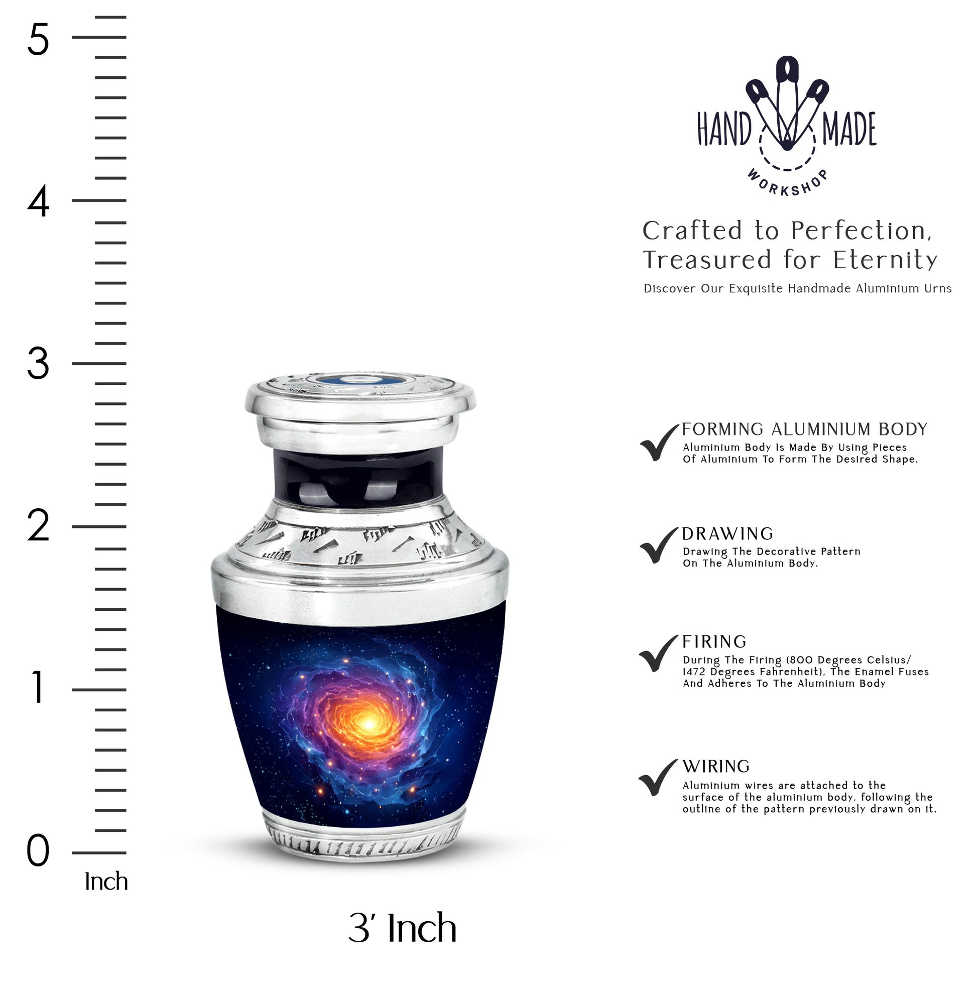 Powder Blue Galaxy Cremation Urn top-down view of secure threaded lid - modern art-inspired galaxy motif on sleek aluminum - mini keepsake memorial for portion of cremation ashes