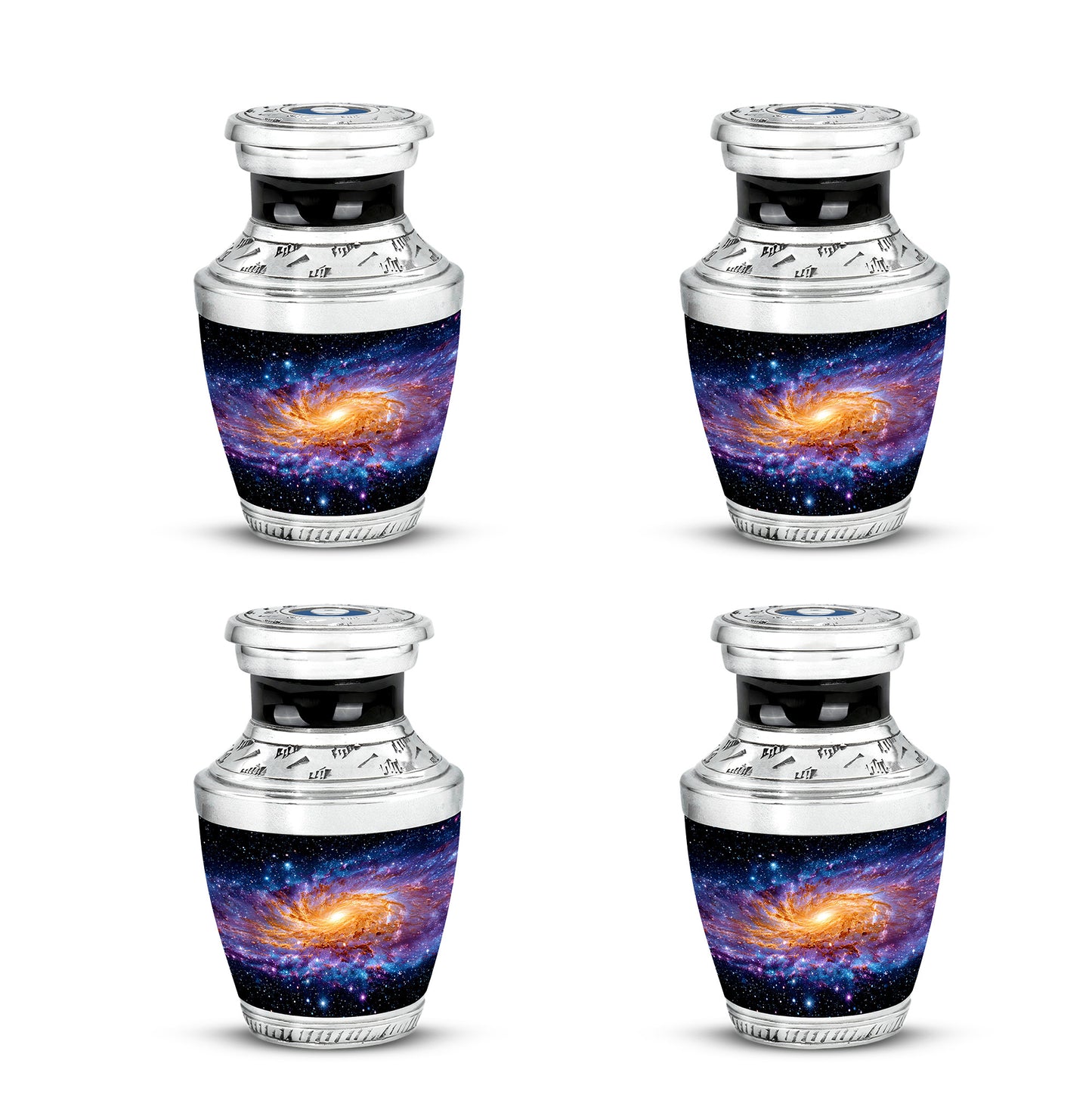 Obsidian Black Galaxy Cremation Urn back view with polished surface - artistic galaxy interpretation with creative detail - 10 inch aluminum urn for cremated remains