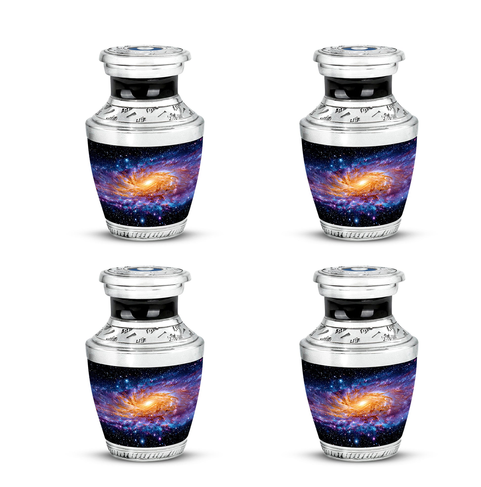 Obsidian Black Galaxy Cremation Urn back view with polished surface - artistic galaxy interpretation with creative detail - 10 inch aluminum urn for cremated remains