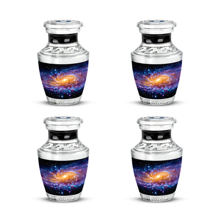Obsidian Black Galaxy Cremation Urn back view with polished surface - artistic galaxy interpretation with creative detail - 10 inch aluminum urn for cremated remains