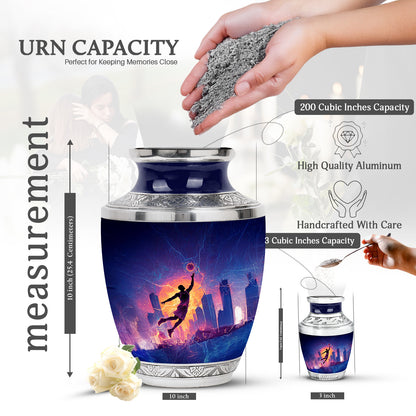 Obsidian Black Basketball Cremation Urn top-down view of secure threaded lid - artistic basketball interpretation with creative detail - mini keepsake memorial for portion of cremation ashes