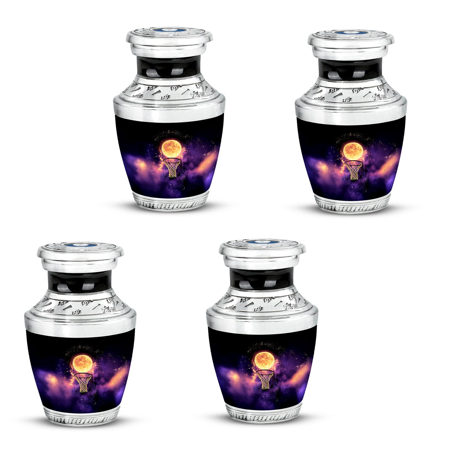 Onyx Black Basketball Cremation Urn back view with polished surface - artistic basketball interpretation with creative detail - 10 inch aluminum urn for cremated remains
