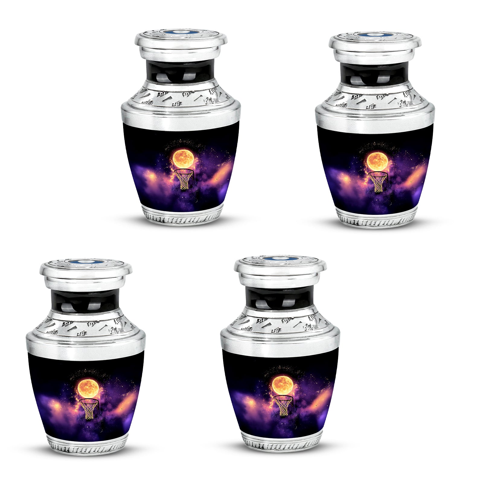 Onyx Black Basketball Cremation Urn back view with polished surface - artistic basketball interpretation with creative detail - 10 inch aluminum urn for cremated remains