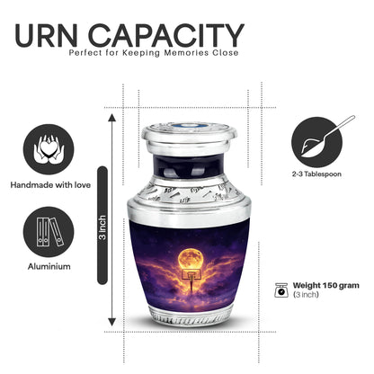 Navy Blue Basketball Cremation Urn top-down view of secure threaded lid - contemporary basketball design with modern artistic flair - mini keepsake memorial for portion of cremation ashes