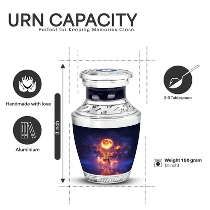 Bright Blue Basketball Cremation Urn top-down view of secure threaded lid - artistic basketball interpretation with creative detail - mini keepsake memorial for portion of cremation ashes