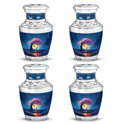 Cornflower Blue Basketball Cremation Urn back view with polished surface - artistic basketball interpretation with creative detail - 10 inch aluminum urn for cremated remains