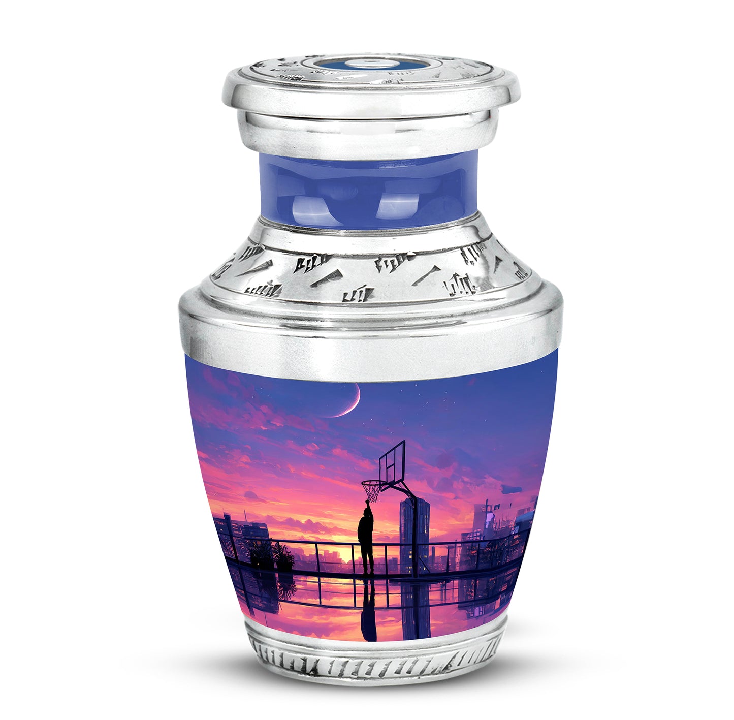 Lustrous Basketball Cremation Urns for Human Ashes - Blue 10-inch - Yatskia
