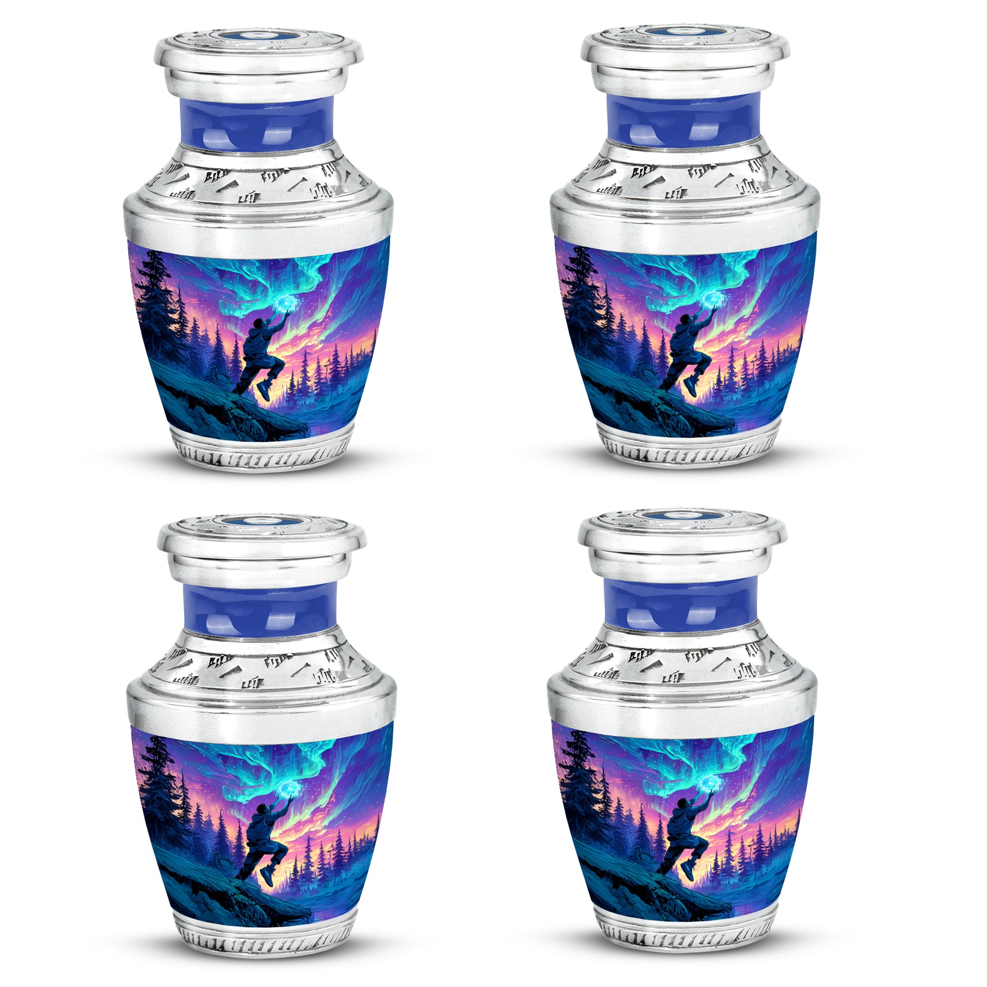 Icy Blue Basketball Cremation Urn back view with polished surface - contemporary basketball design with modern artistic flair - 10 inch aluminum urn for cremated remains