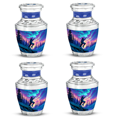 Icy Blue Basketball Cremation Urn back view with polished surface - contemporary basketball design with modern artistic flair - 10 inch aluminum urn for cremated remains