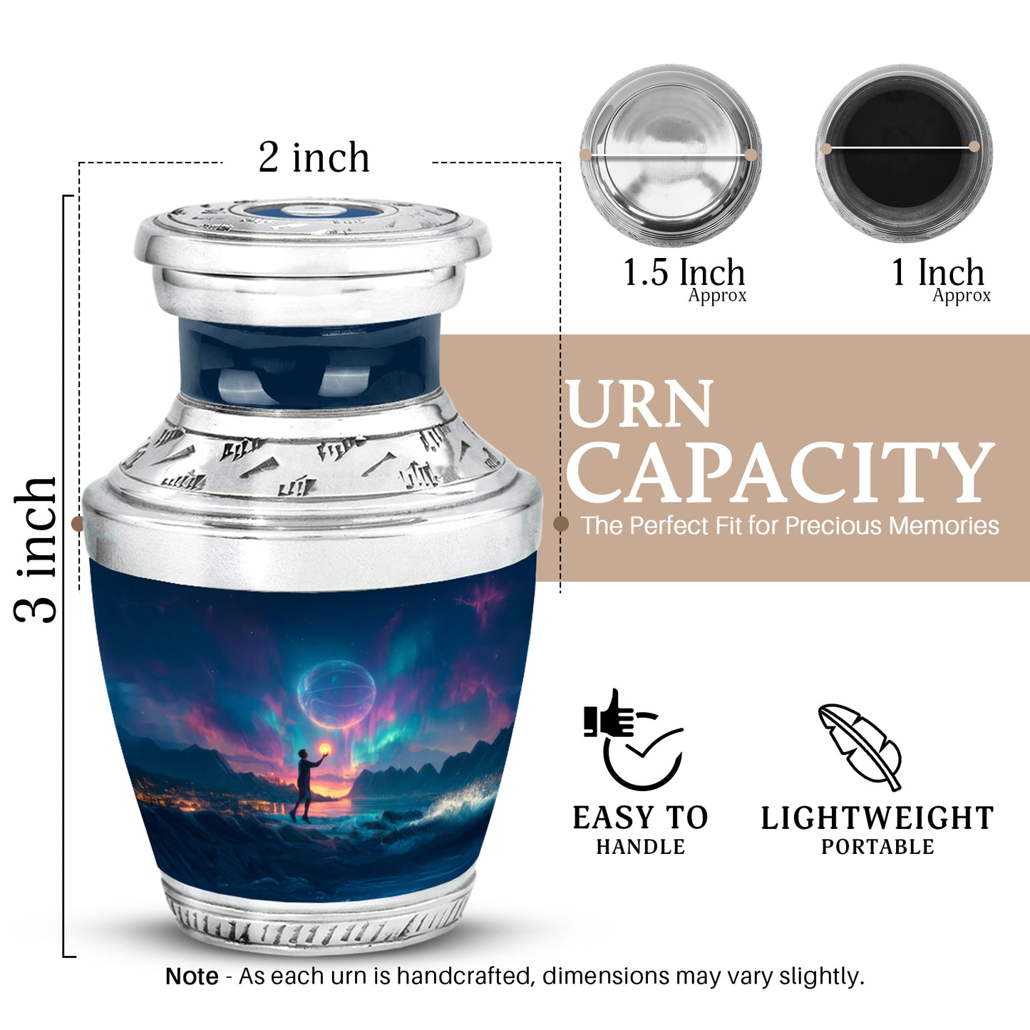Indigo Basketball Cremation Urn top-down view of secure threaded lid - contemporary basketball design with modern artistic flair - mini keepsake memorial for portion of cremation ashes