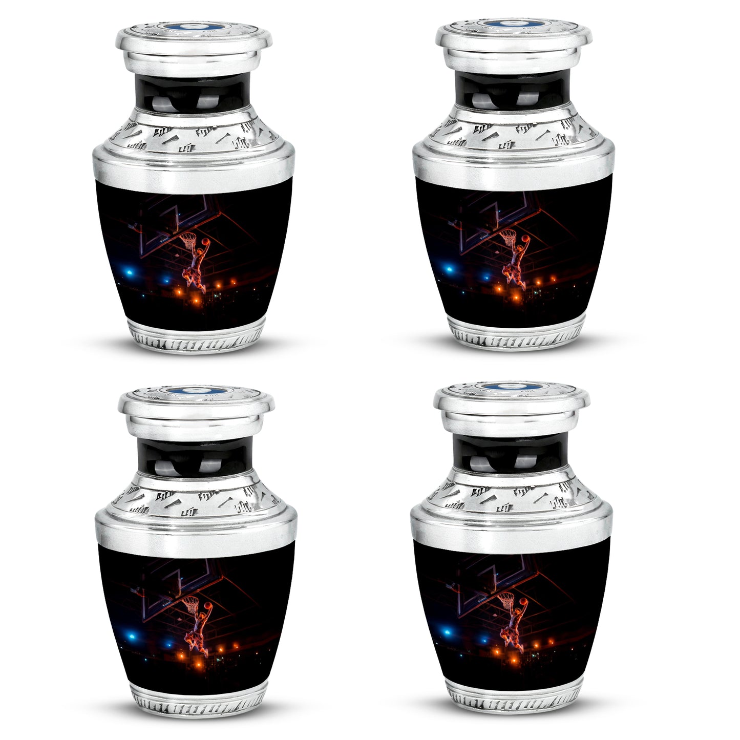 Ebony Basketball Cremation Urn back view with polished surface - contemporary basketball design with modern artistic flair - 10 inch aluminum urn for cremated remains