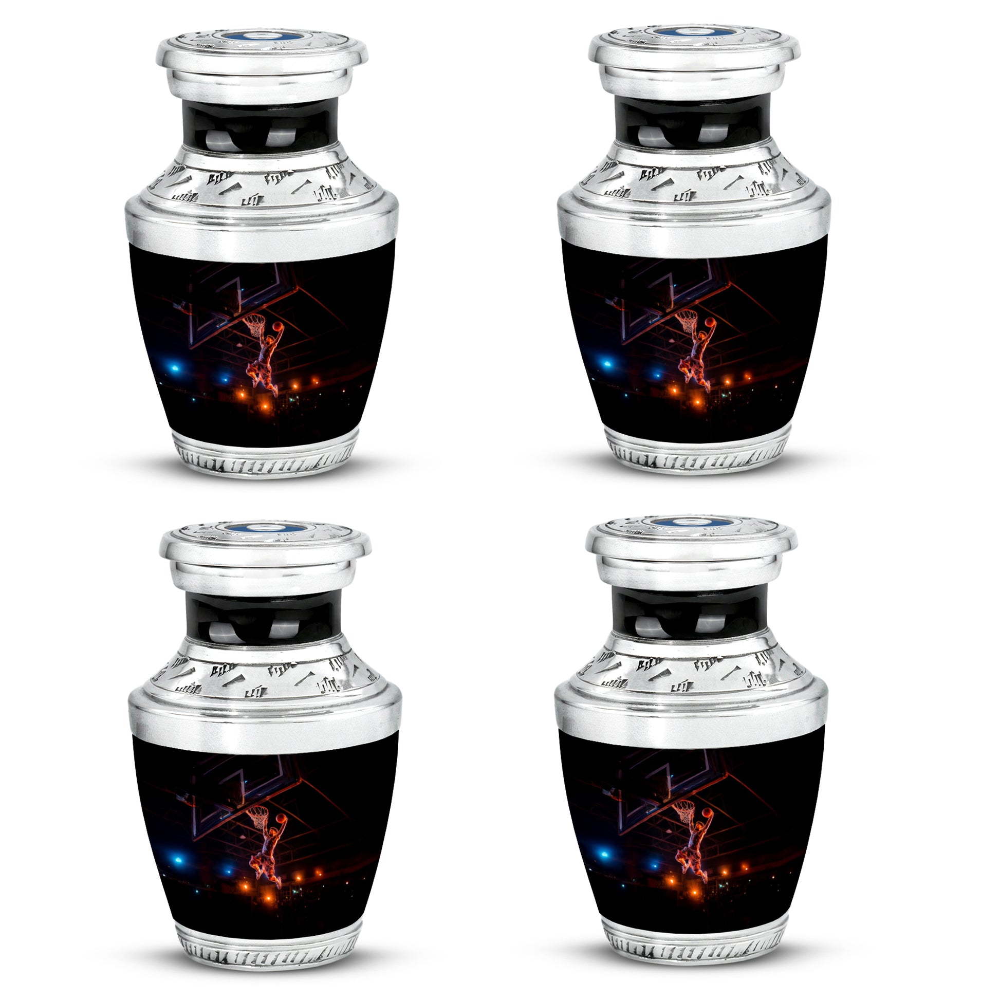 Ebony Basketball Cremation Urn back view with polished surface - contemporary basketball design with modern artistic flair - 10 inch aluminum urn for cremated remains