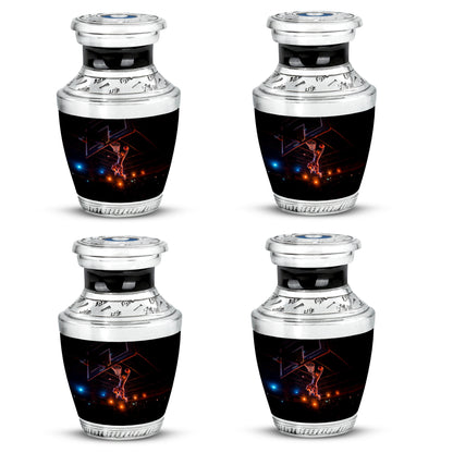 Ebony Basketball Cremation Urn back view with polished surface - contemporary basketball design with modern artistic flair - 10 inch aluminum urn for cremated remains