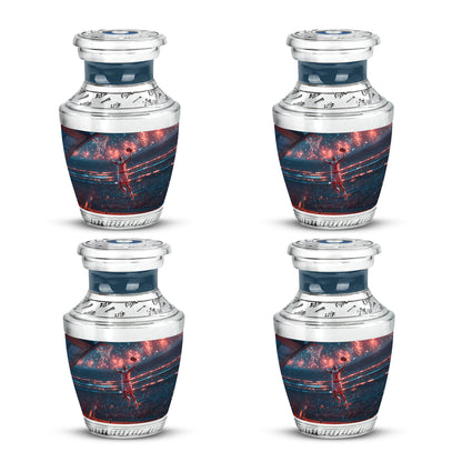 Powder Blue Basketball Cremation Urn back view with polished surface - contemporary basketball design with modern artistic flair - 10 inch aluminum urn for cremated remains