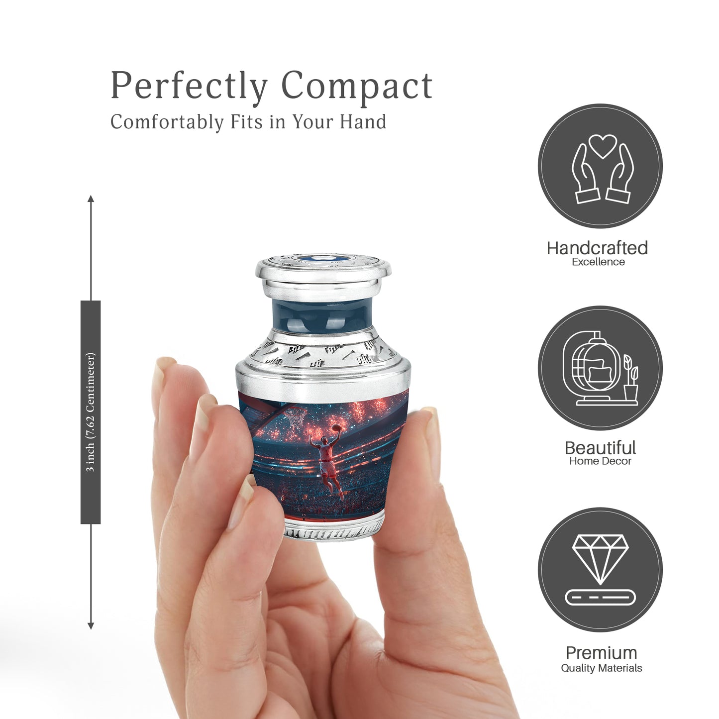Pastel Blue Basketball Cremation Urn top-down view of secure threaded lid - contemporary basketball design with modern artistic flair - mini keepsake memorial for portion of cremation ashes