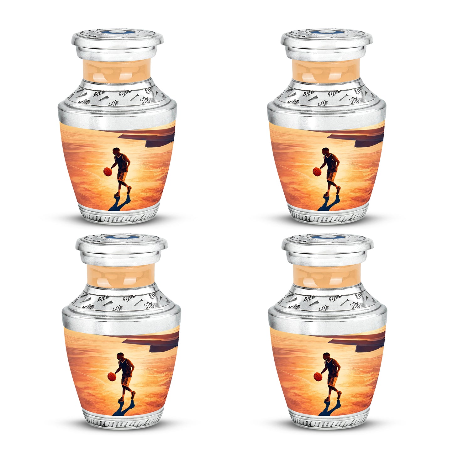 Champagne Gold Basketball Cremation Urn back view with polished surface - contemporary basketball design with modern artistic flair - 10 inch aluminum urn for cremated remains