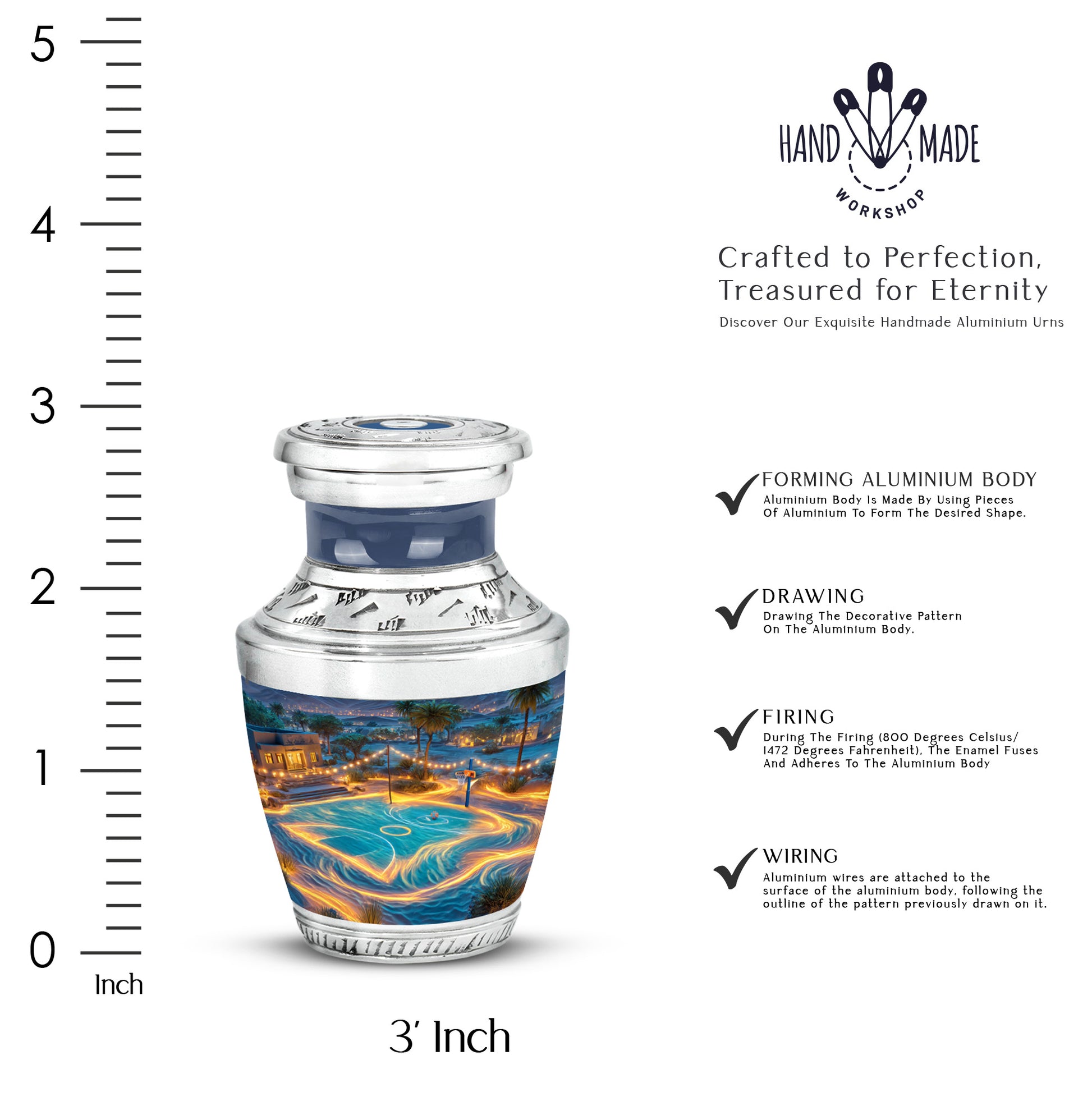 Icy Blue Basketball Cremation Urn top-down view of secure threaded lid - contemporary basketball design with modern artistic flair - mini keepsake memorial for portion of cremation ashes