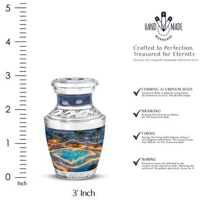 Icy Blue Basketball Cremation Urn top-down view of secure threaded lid - contemporary basketball design with modern artistic flair - mini keepsake memorial for portion of cremation ashes
