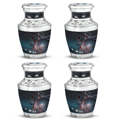 Jet Black Basketball Cremation Urn back view with polished surface - contemporary basketball design with modern artistic flair - 10 inch aluminum urn for cremated remains