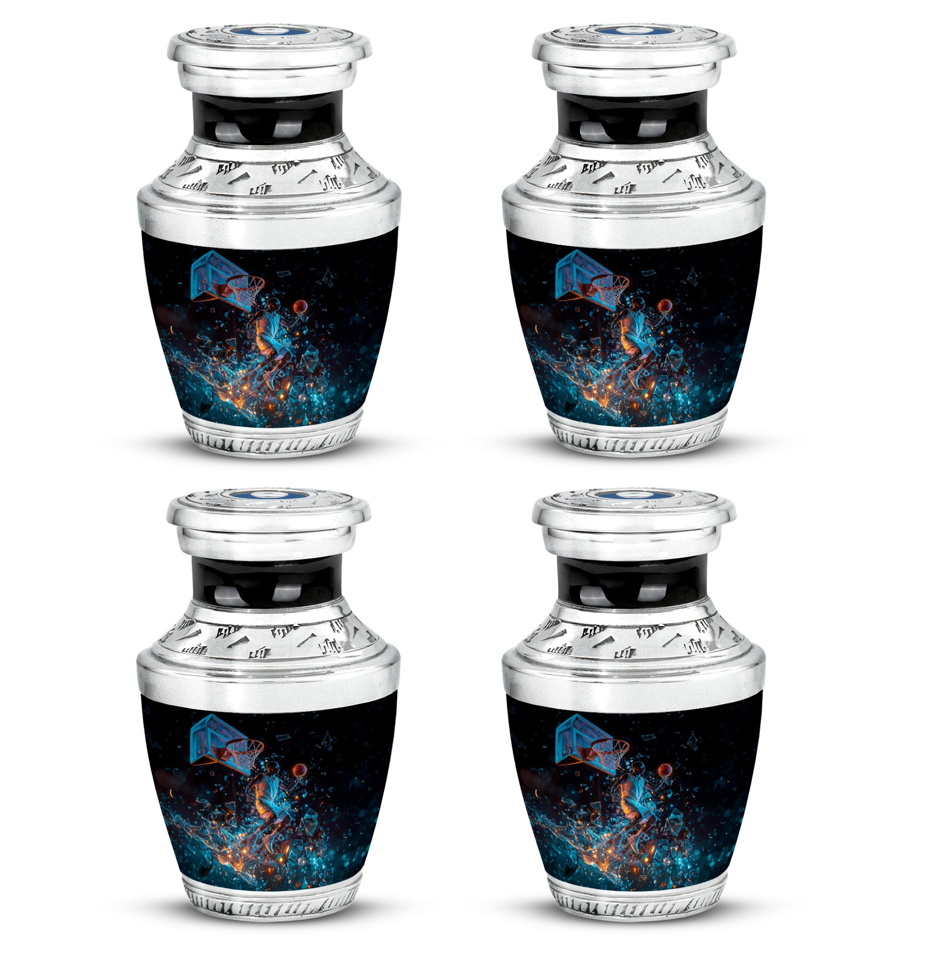 Obsidian Black Basketball Cremation Urn back view with polished surface - artistic basketball interpretation with creative detail - 10 inch aluminum urn for cremated remains