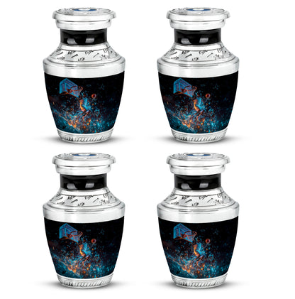 Obsidian Black Basketball Cremation Urn back view with polished surface - artistic basketball interpretation with creative detail - 10 inch aluminum urn for cremated remains