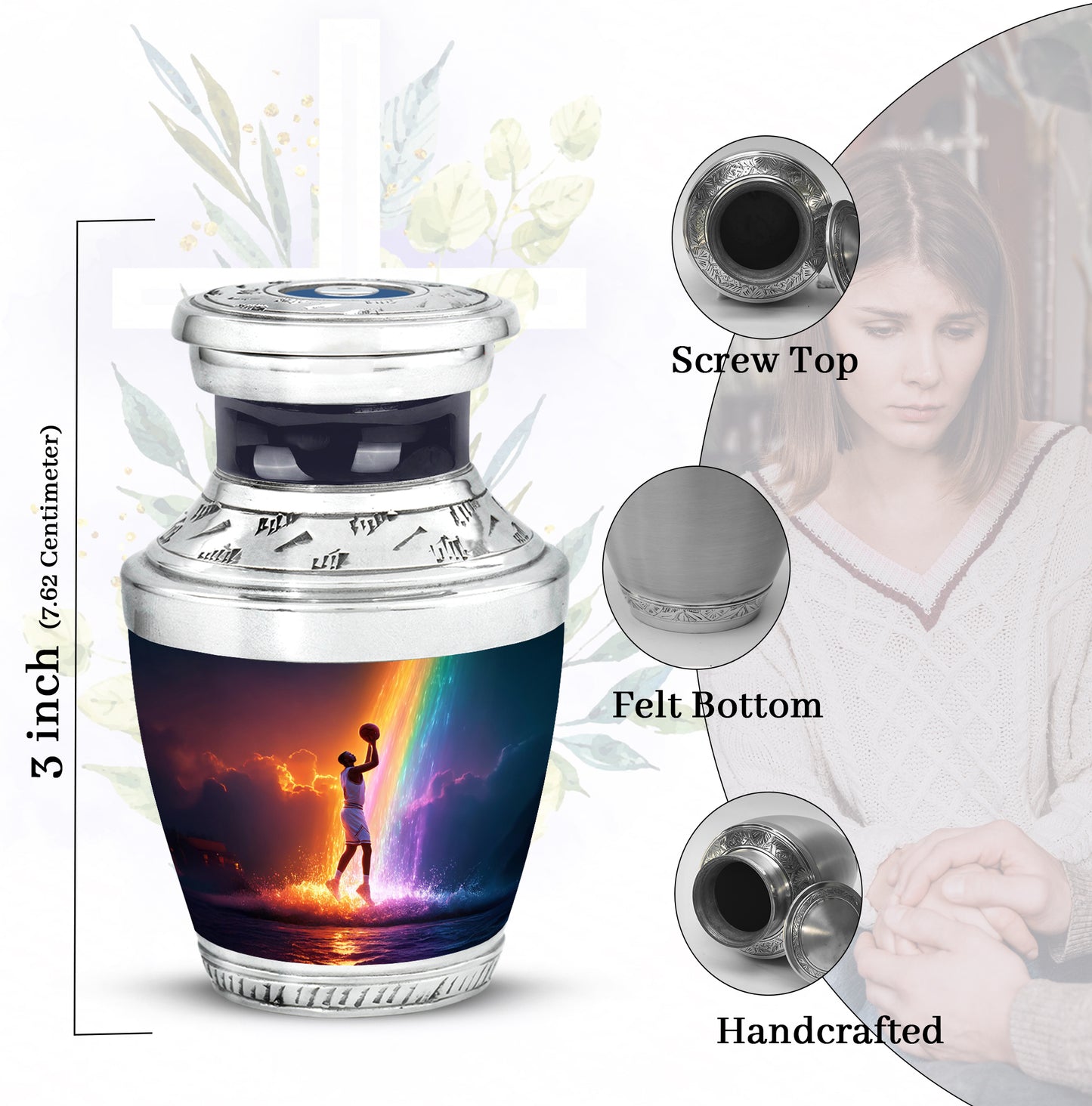 Royal Purple Basketball Cremation Urn top-down view of secure threaded lid - artistic basketball interpretation with creative detail - mini keepsake memorial for portion of cremation ashes