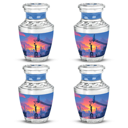 Celestial Blue Basketball Cremation Urn back view with polished surface - contemporary basketball design with modern artistic flair - 10 inch aluminum urn for cremated remains
