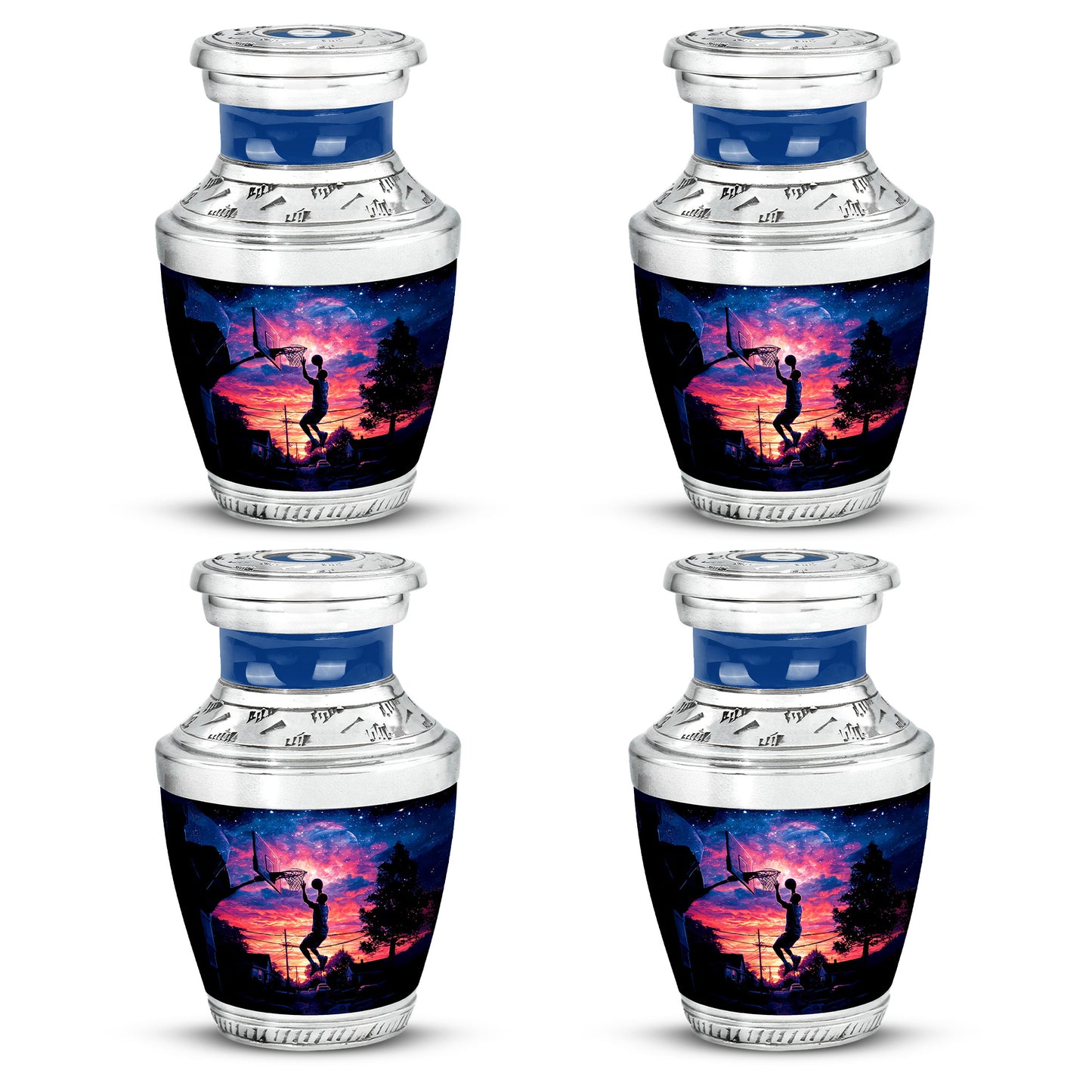 Rich Black Basketball Cremation Urn back view with polished surface - contemporary basketball design with modern artistic flair - 10 inch aluminum urn for cremated remains