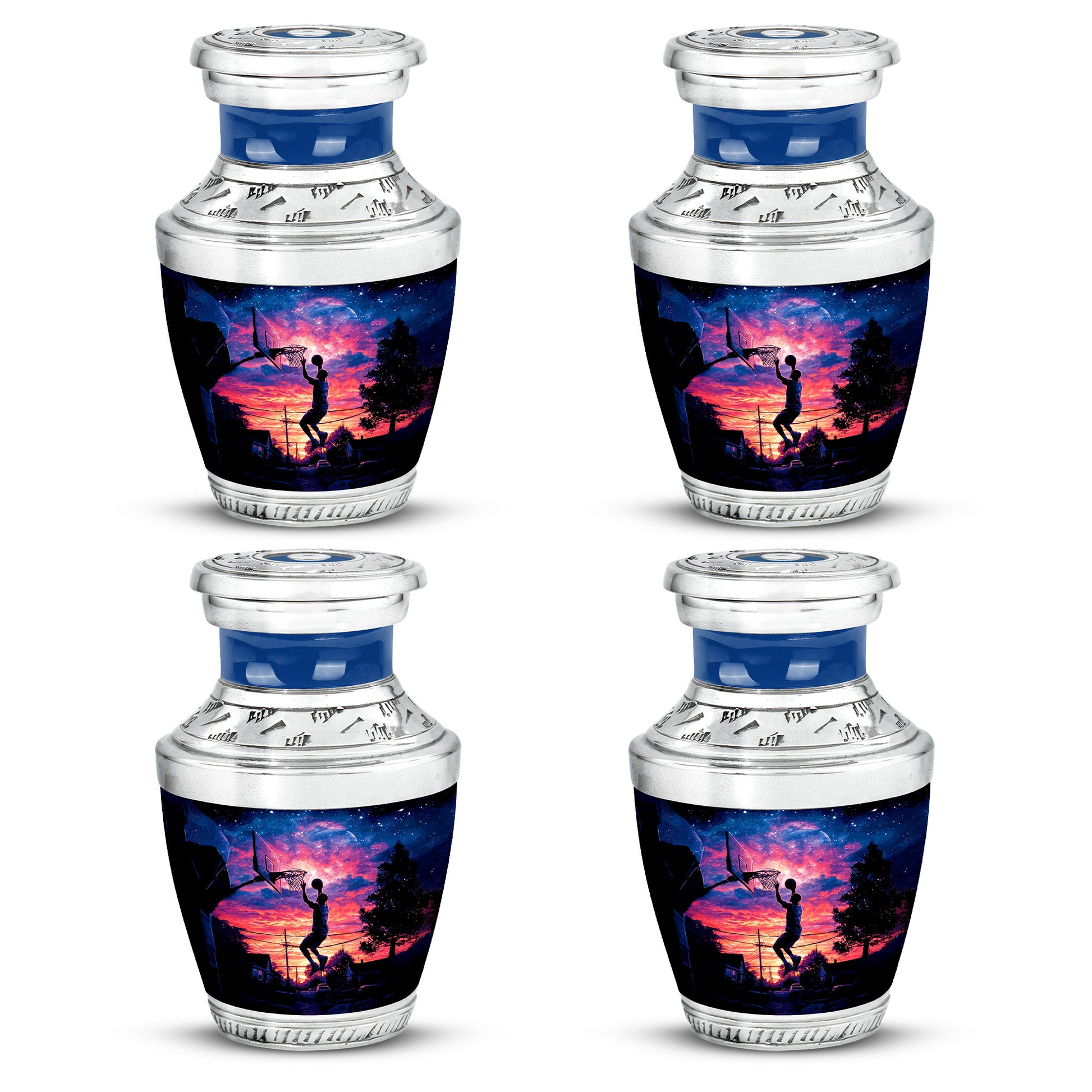 Rich Black Basketball Cremation Urn back view with polished surface - contemporary basketball design with modern artistic flair - 10 inch aluminum urn for cremated remains