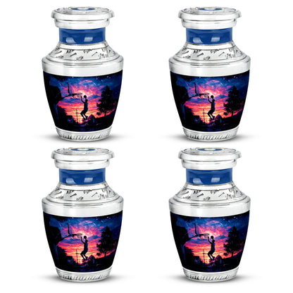 Rich Black Basketball Cremation Urn back view with polished surface - contemporary basketball design with modern artistic flair - 10 inch aluminum urn for cremated remains