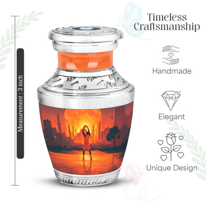 Crimson Red Basketball Cremation Urn top-down view of secure threaded lid - modern art-inspired basketball motif on sleek aluminum - mini keepsake memorial for portion of cremation ashes