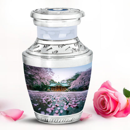 Divine White Cherry Blossom Cremation Urn for Ashes - 10-inch, 200 cu in - Yatskia