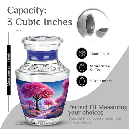 Soft Blue Cherry Blossom Cremation Urn top-down view of secure threaded lid - artistic cherry blossom interpretation with creative detail - mini keepsake memorial for portion of cremation ashes